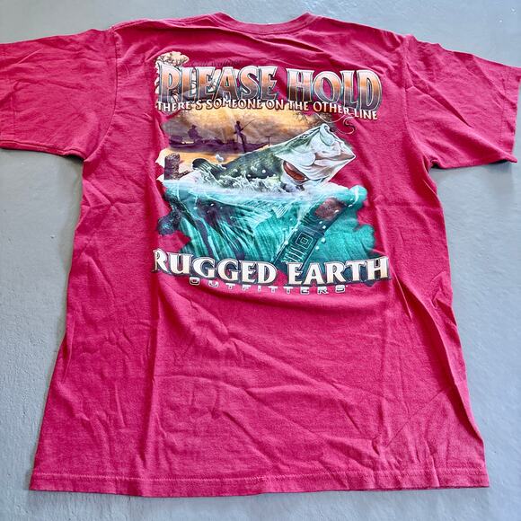 Vintage Rugged Earth Outfitters Red Fishing Graphic Tee Shirt Large - Picture 1 of 9